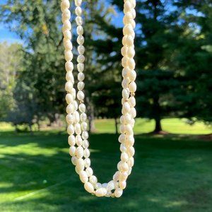 14k Solid Yellow Gold Genuine Vintage Freshwater Pearl Necklace (32 inch)